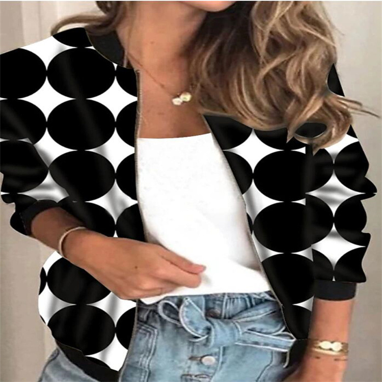 Ladies Jacket Print Cropped Zipper Coat