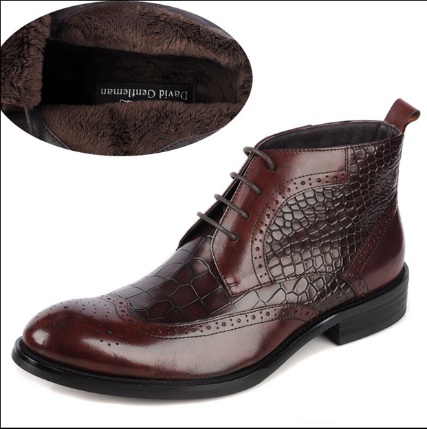 حذاء كاحل رجالي دافئ من جلد البقر الطبيعي الطبقة الأولى