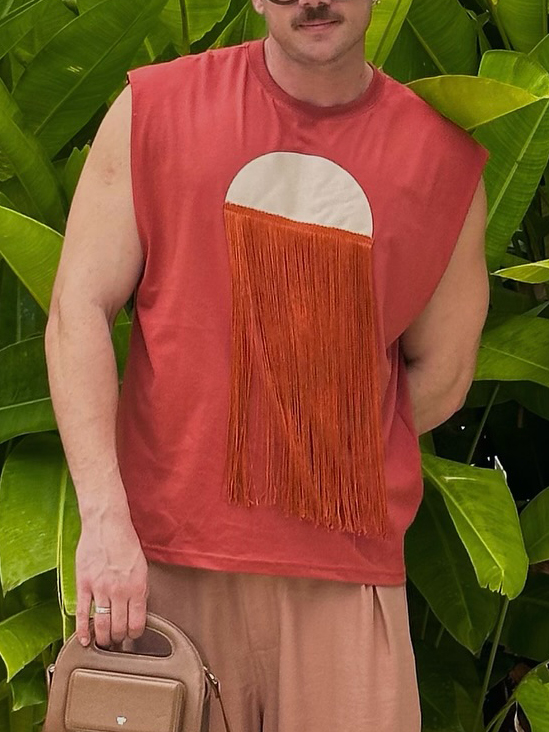 Terracotta Sleeveless Fringe Accent Top
