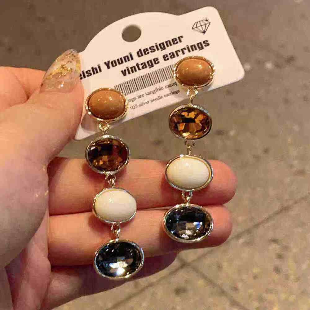 2026 New Long Coffee Zircon Dangle Earrings, Japanese Korean Luxury Jewelry