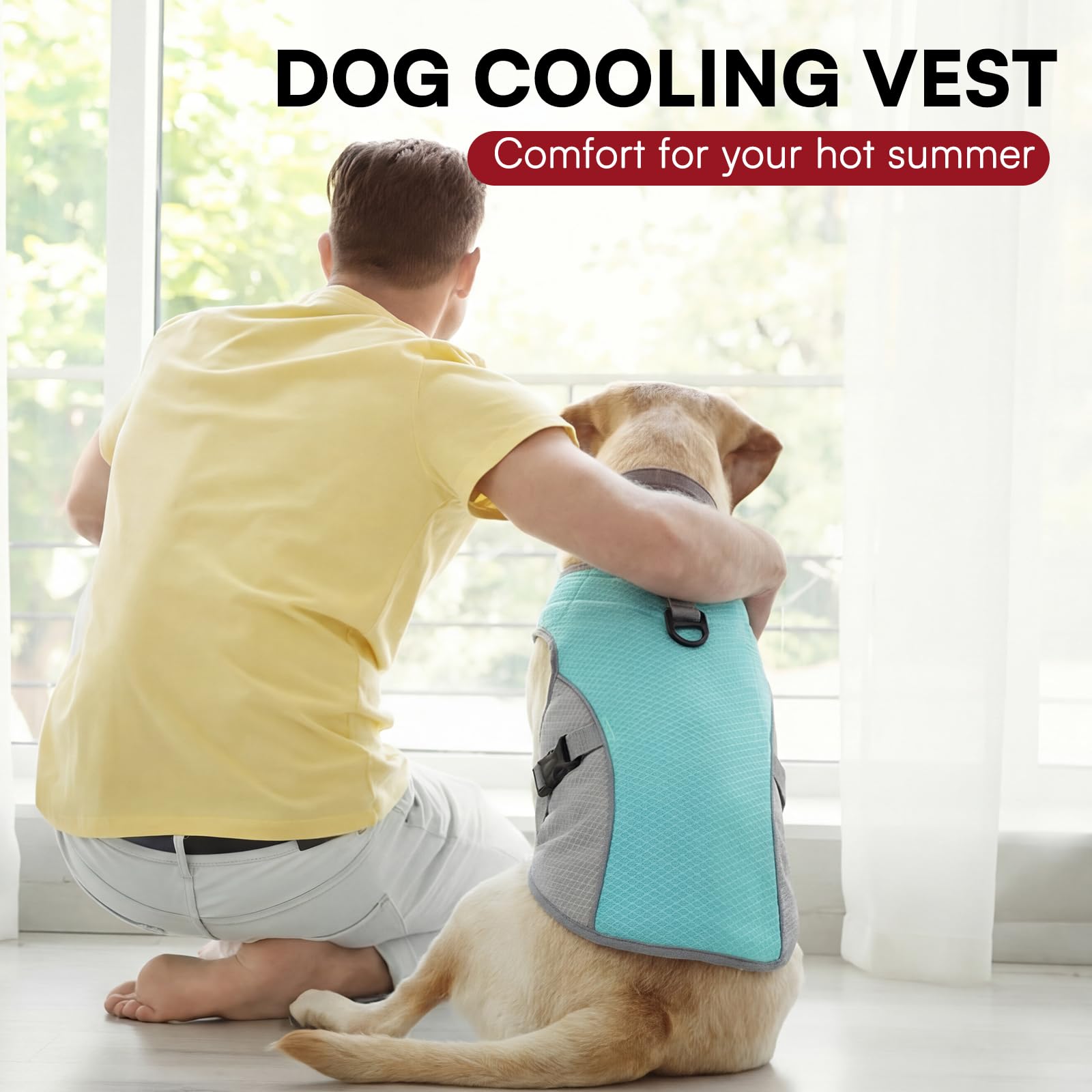 Dog Cooling Jacket For Large Dogs, Pet Cooling Vest With Mesh And D Ring, Dog Reflective Stripe Cooler Jacket For Beach, Hiking, Walking view 3