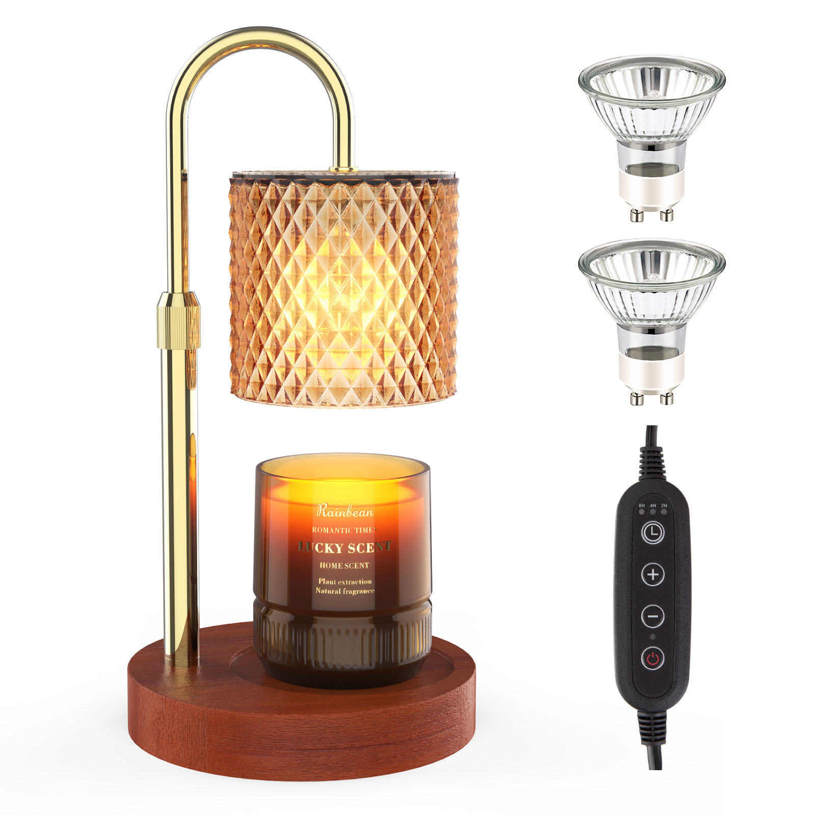 Adjustable Height Electric Candle Warmer Lamp. Timable Candle Warmer Lamp Newly upgraded candle warmer lamp with timer button, there are 3 kinds of time can be set: 2H/4H/8H. In timed mode, you can do your own thing without worrying about it, and the cand