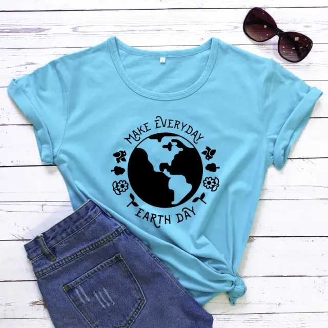 T Shirt Fashion Female Pattern Vegetarian Ecology Lake Blue - Shop at LoveMi