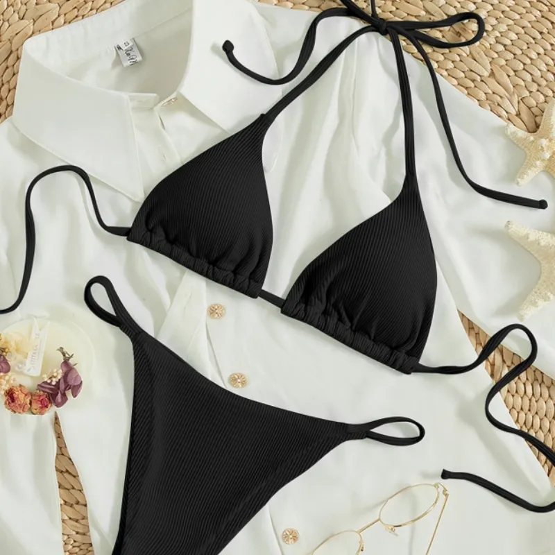 Factory Women's Sexy Small Rib Bikini Tie Bikini Set Two Piece Swimsuit Beach Wear - Style16-S
