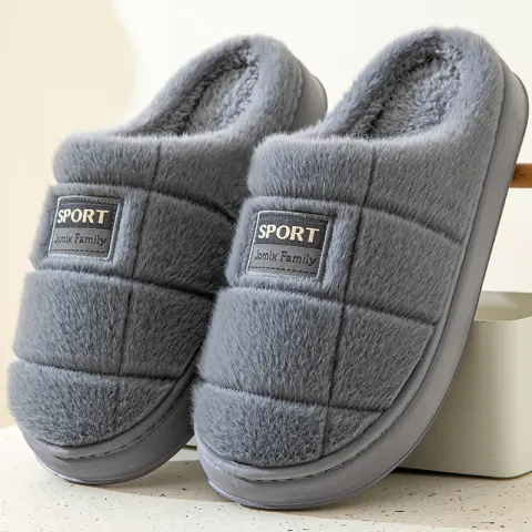 Men's Plaid Cotton Slippers Winter Warm House Shoes Indoor