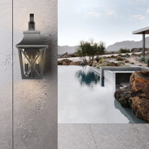 Black Outdoor Wall Light 2 Lights, Large Outdoor Modern Wall Light Fixtures, Industrial Porch Light Wall Mounted With Glass, Waterproof Farmhouse Exterior Light Lighting — foto 8