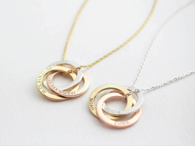 Linked Circle Custom Children Name Rings Eternity Necklace Mother Gift