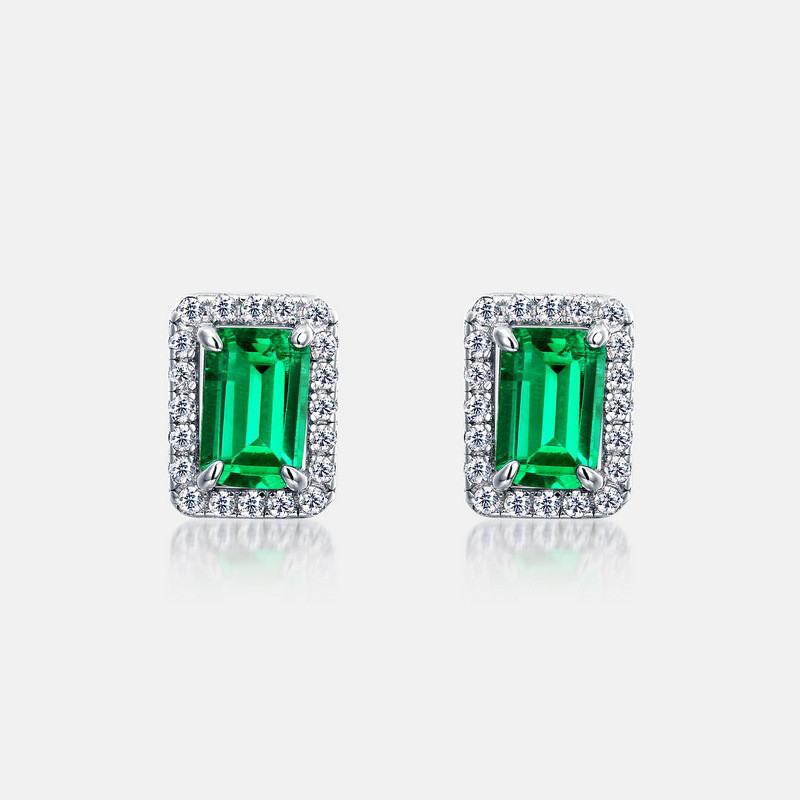 S925 Silver Female Cultivation Emerald Retro Stud Earrings