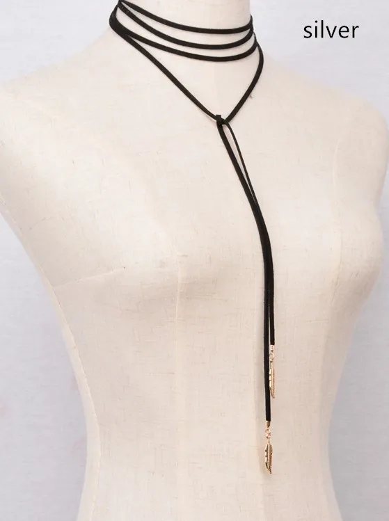 Metal Feather Necklace Tassel Long Necklace Leaf Necklace Silver - Shop at LoveMi