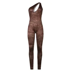 Cutout Snake Print Skinny Hip Lift Jumpsuit - Brown - View 1