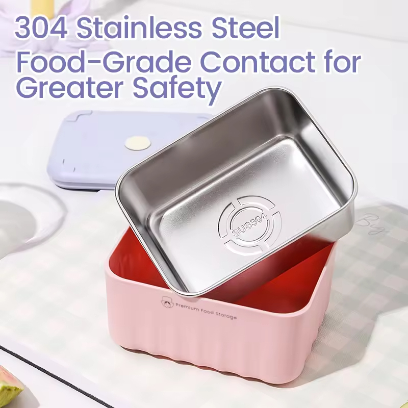 Stainless Steel Food Storage Container Set, Purple, Suitable For Refrigerator And Outdoor Use, With Carrying Case 6