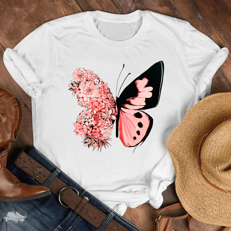 Title 6, Ladies Cartoon Butterfly Flower Short-sleeved D...