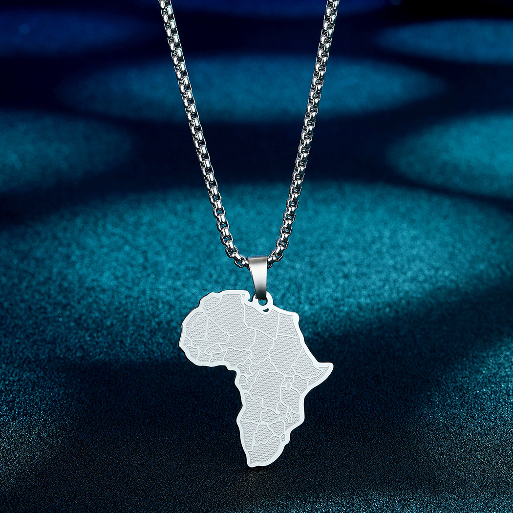 Stainless Steel Africa Map Pendant Necklace