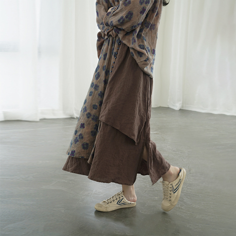 Retro Nostalgic Blue Dyed Printed Irregular Long Dress