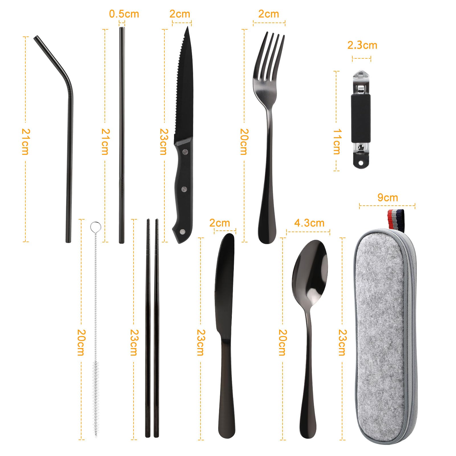 Camping Cutlery Set, 9 Pieces, Outdoor Stainless Steel Travel Box Pack, Portable — image 2