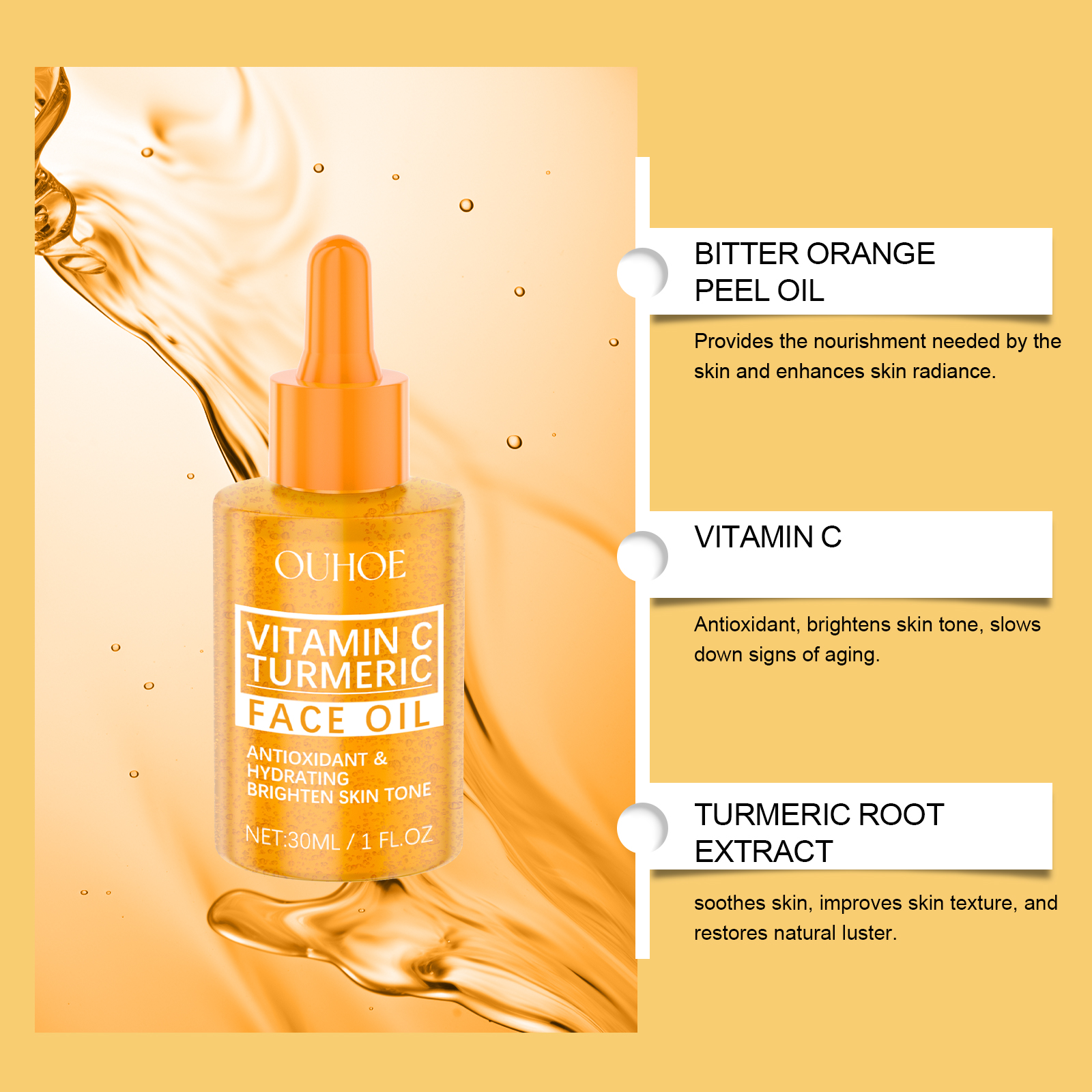 Vitamin C Turmeric Face Oil With Niacinamide & Rosemary Leaf Oil, Hydrating Brightening Facial Oil For Soothing Irritated Skin, Improve Skin Texture, 30ml — foto 3