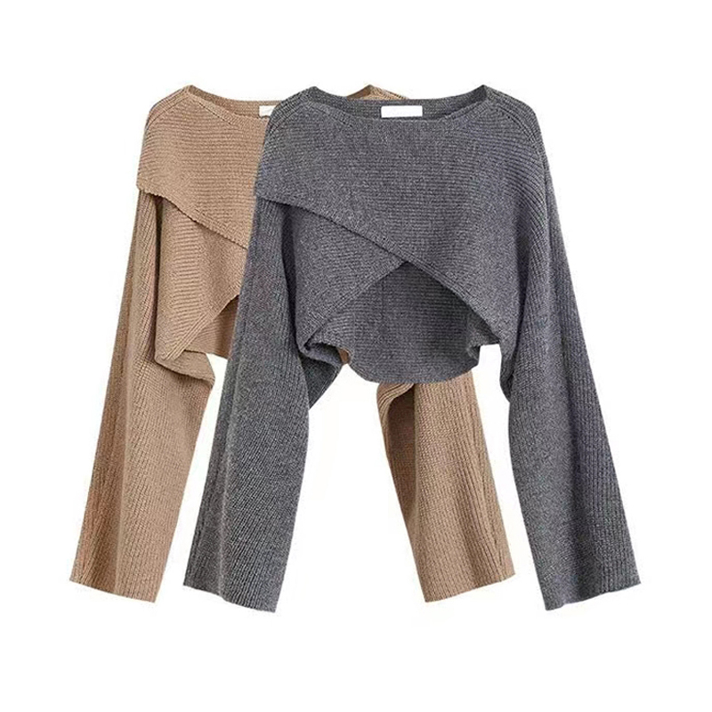 Women's Autumn Cross Design Niche Short Knitted Sweater Shawl