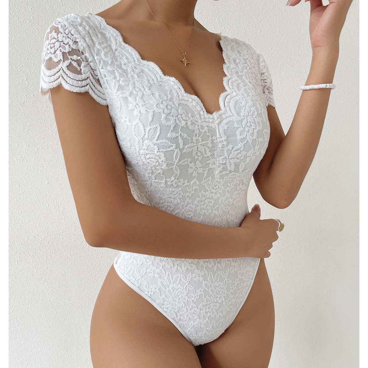 Women's Fashion Solid Color Lace Bodysuit - Image 5