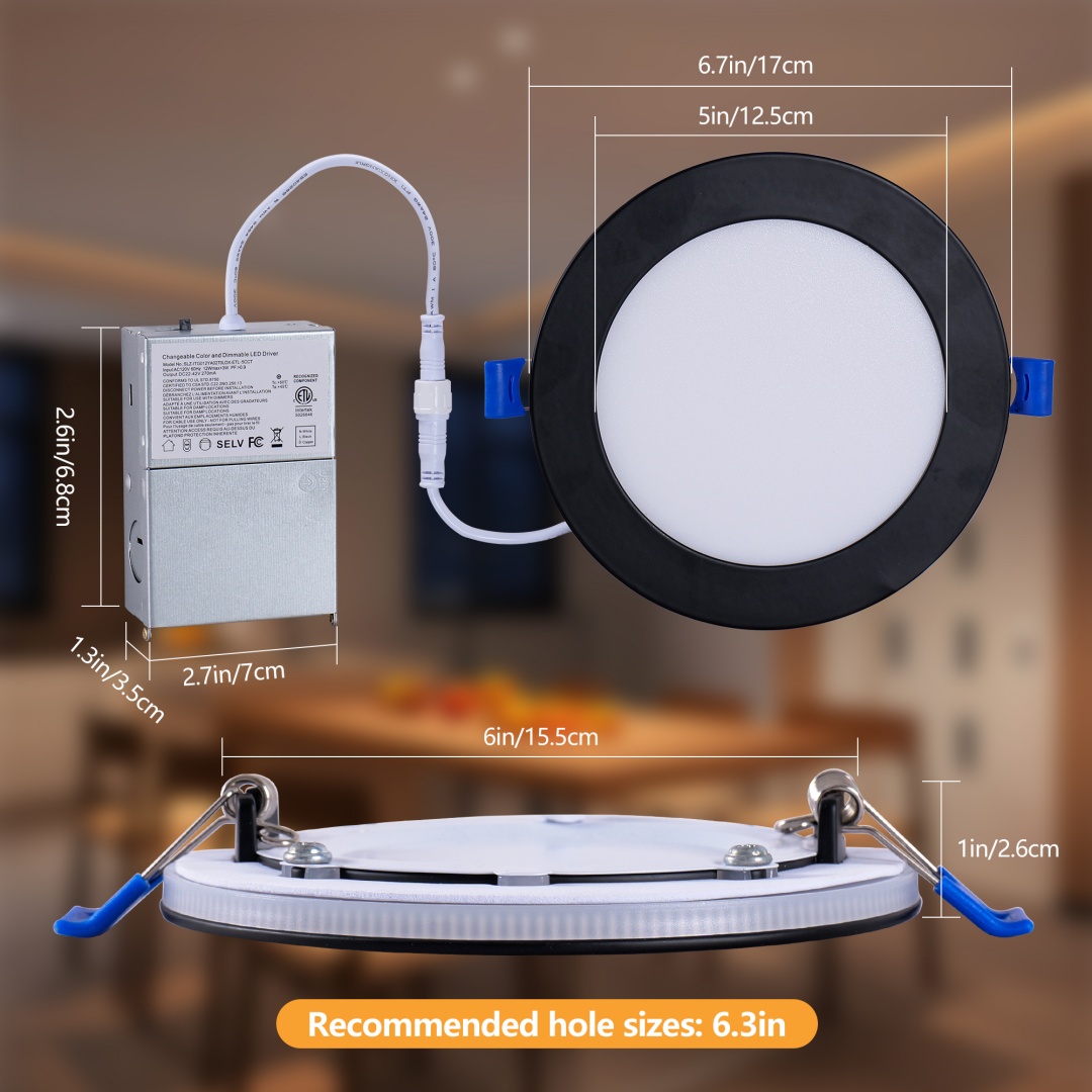 12 Pack 6 Inch LED Recessed Ceiling Light Black, Dimmable, 2700K-5000K 5CCT...