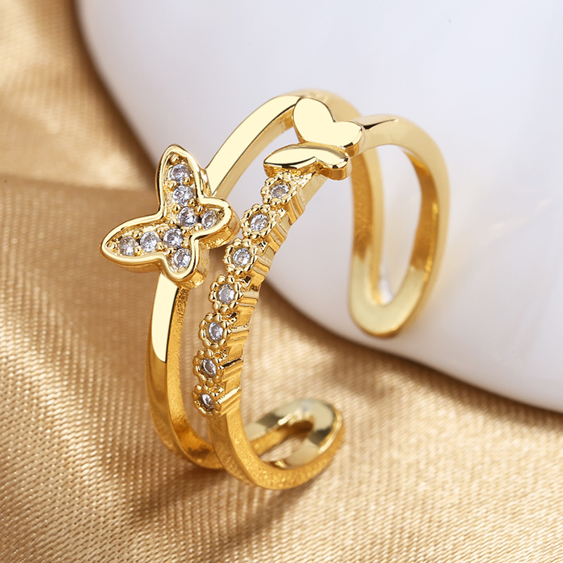 Full Diamond Double Layer Butterfly Ring