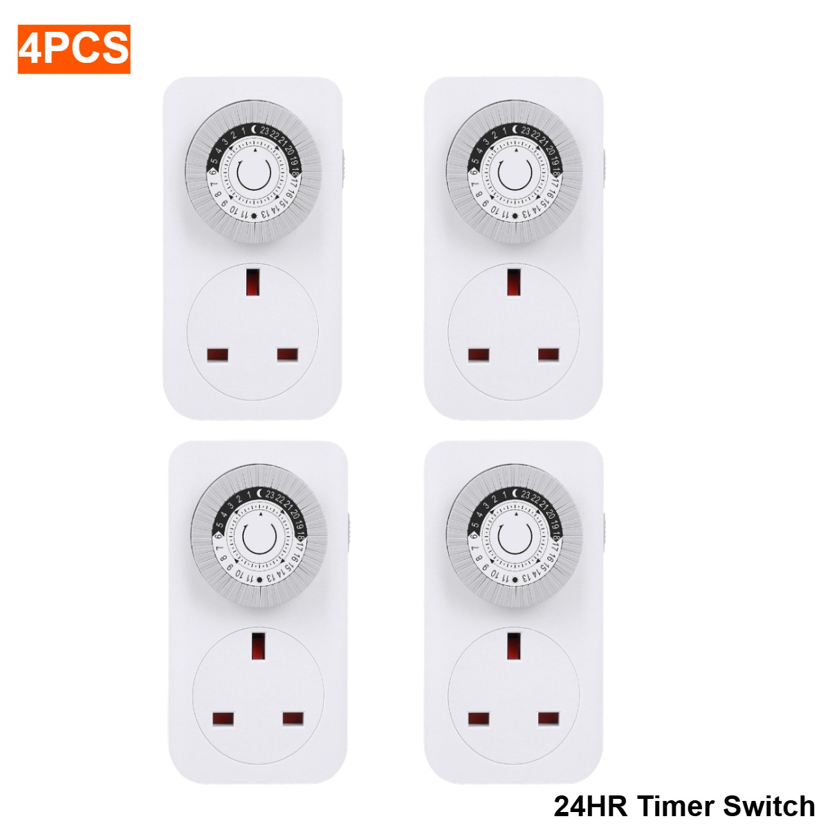 4 Pack 24 Hour 24HR Timer  Mains Plug In Clock UK Socket 3 Pin Plug 13A UK