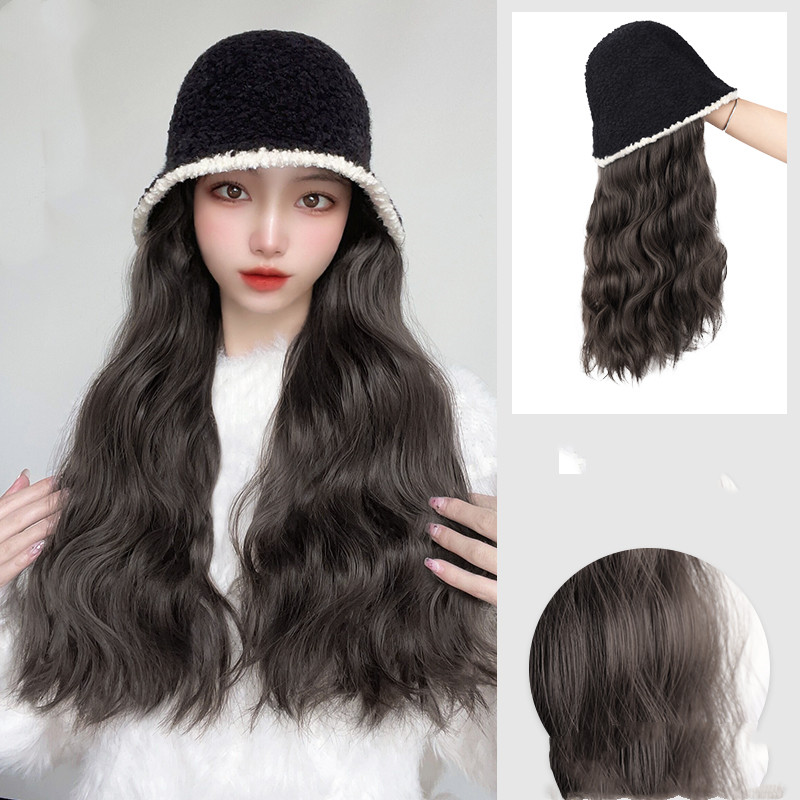 Ripple Fashionable Net Red Long Curly Hair Fisherman Hat Brown Black - Shop at LoveMi