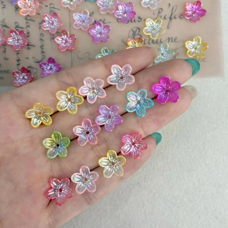Gradient Luminous Five-Petal Flower Acrylic Beads, Mixed