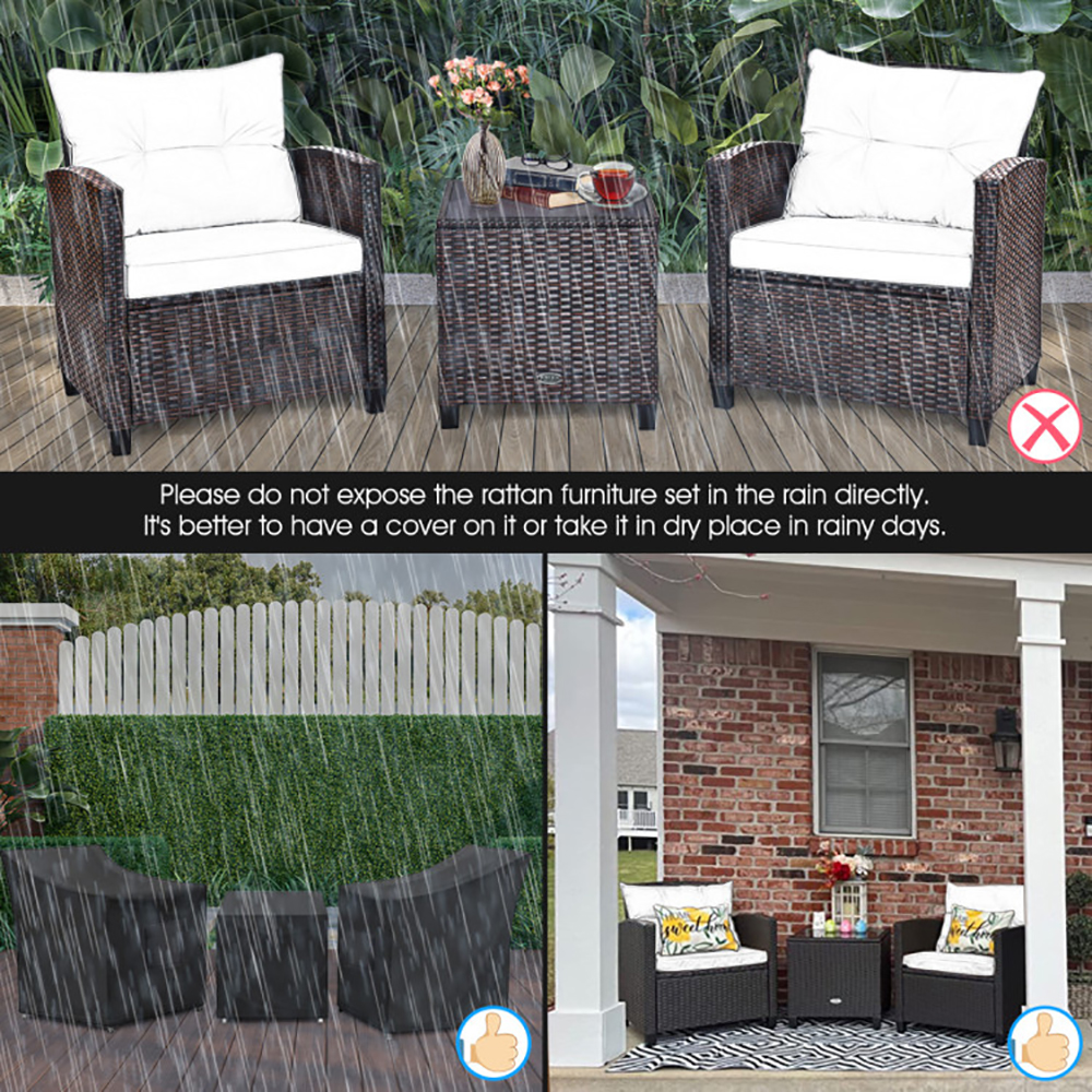 3 Pieces Rattan Patio Furniture Set With Washable Cushion — foto 9