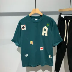 Embroidered Printed Crewneck Short Sleeve T-shirt Men's - Dark Green - View 1