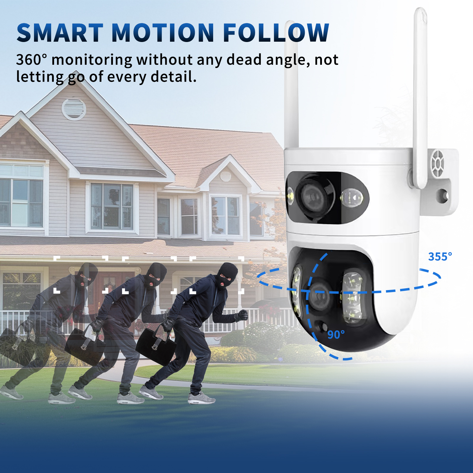 Dual-Lens Gun & Ball Linkage Security Camera, 1080P HD Night Vision WiFi Remote PTZ, Dual-Screen Home & Shop Yard Surveillance Equipment