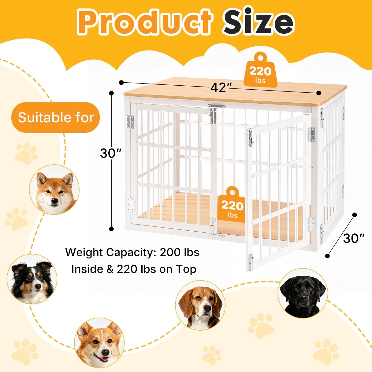 Sturdy Dog Crate Furniture, Heavy Duty Kennel For Large & Medium Dogs, Indoor Use image 10