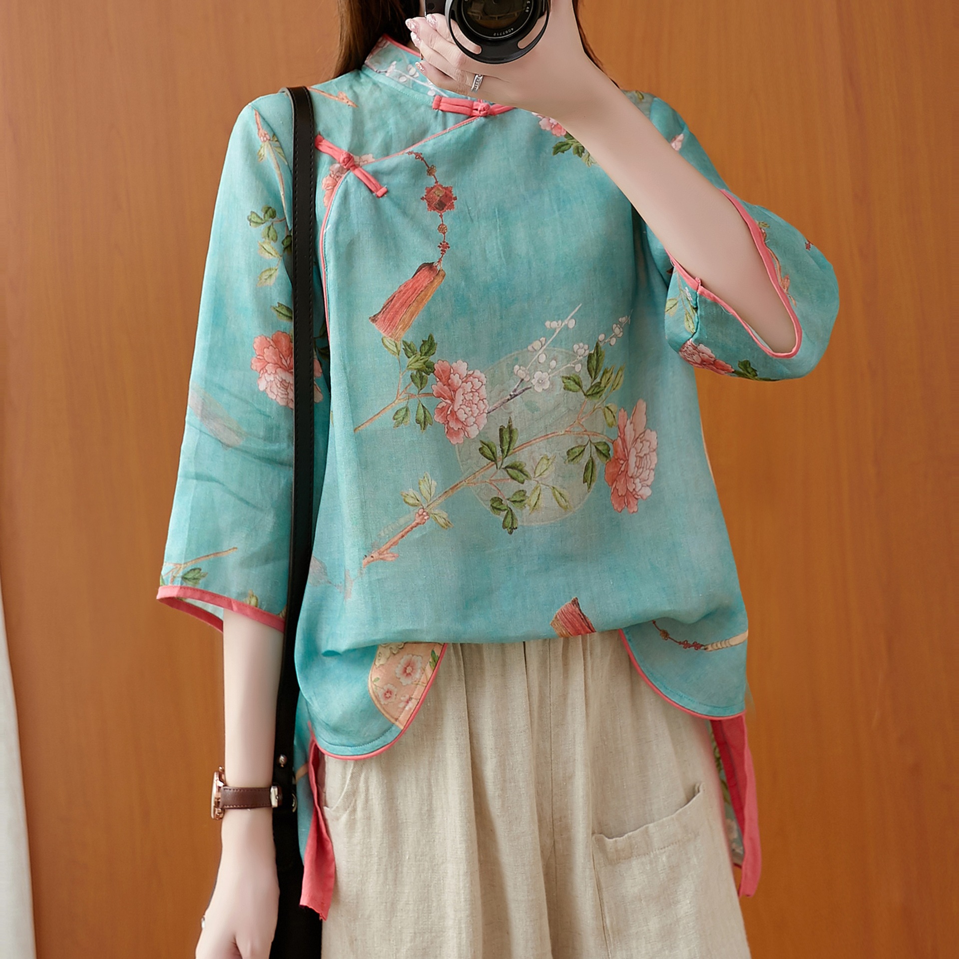 Retro Cotton And Linen Chinese Style Printed Loose Blouse Women