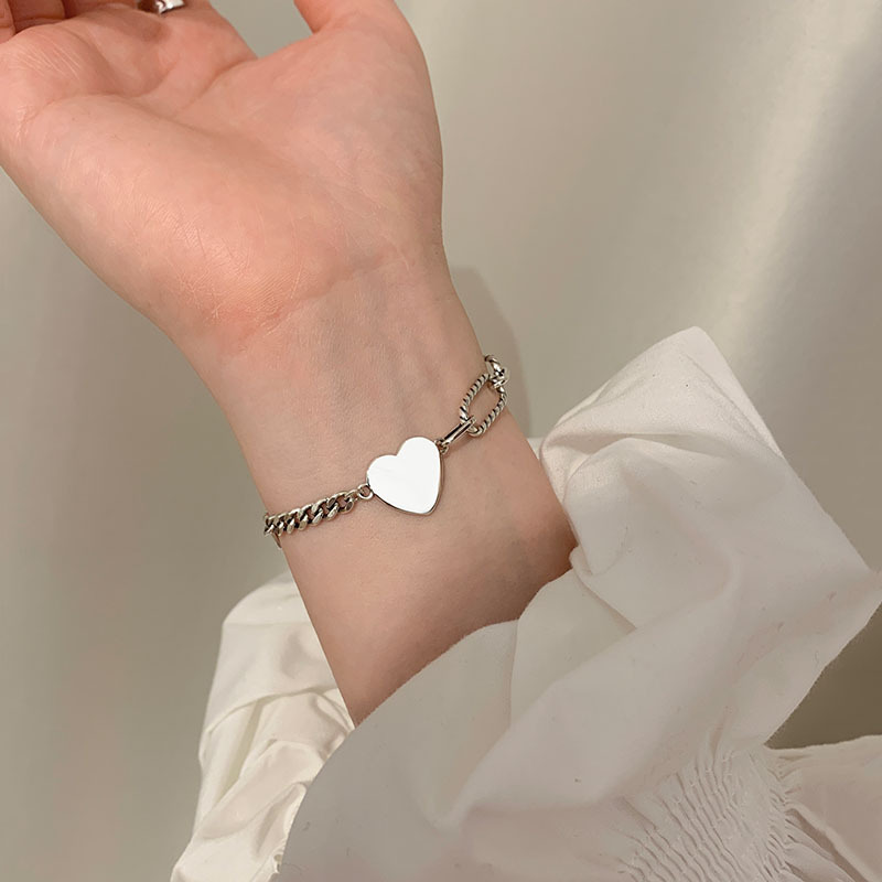 925 Sterling Silver Love Bracelet Female Simple Net Red Personality Jewelry
