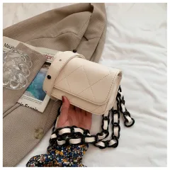 Western Style Chain Small Square Lipstick All-match Messenger Bag - White - View 1