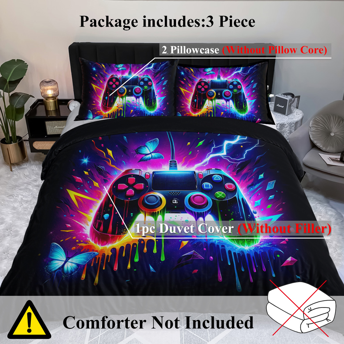 3PCS Gamer Gaming Bedding Sets 3D Gamepad Duvet Cover Sets For Boys Games... 4