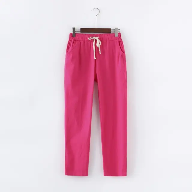 Women's Thin Cotton And Linen Pants Nine Points Rose Red - Shop at LoveMi
