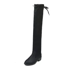 Women Fleece Flat Elastic Over Knee Slim Boots - Suede Cotton Lining-40 - View 1