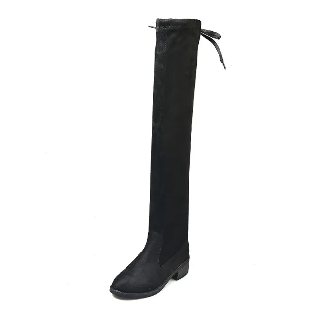 Women Fleece Flat Elastic Over Knee Slim Boots Suede Cotton Lining 40 - Shop at LoveMi