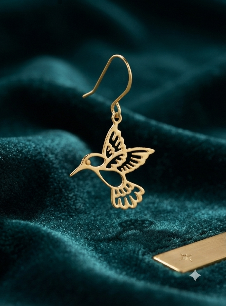 Custom Hummingbird 24K Gold Plated Earrings For Women Gift — view 4