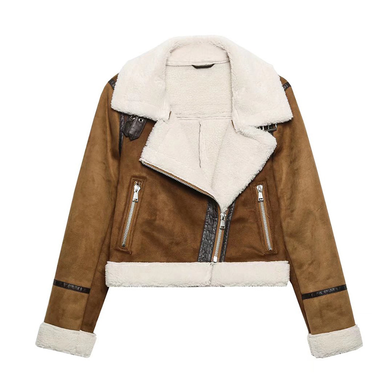 Double sided Plus Fleece Long sleeved Warm Cotton Jacket Coffee - Shop at LoveMi