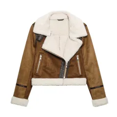 Double-sided Plus Fleece Long-sleeved Warm Cotton Jacket - Coffee - View 1