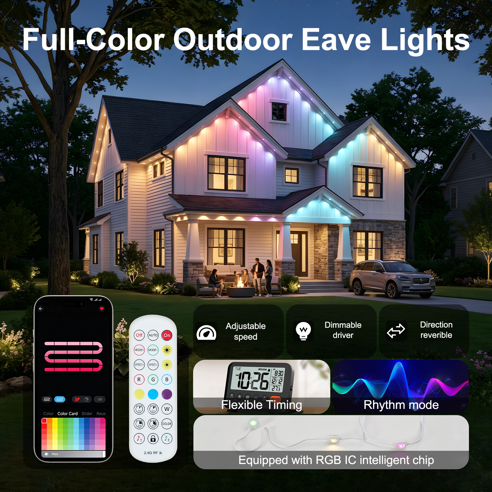 1 00FT Permanent Outdoor RGB Lights, Smart Outdoor String Lights With App Remote Control, 16 Million Colors & 1 00 Scene Modes, IP67 Waterproof Outdoor Lights For Patio Garden Yard Holiday Party Decor — foto 2