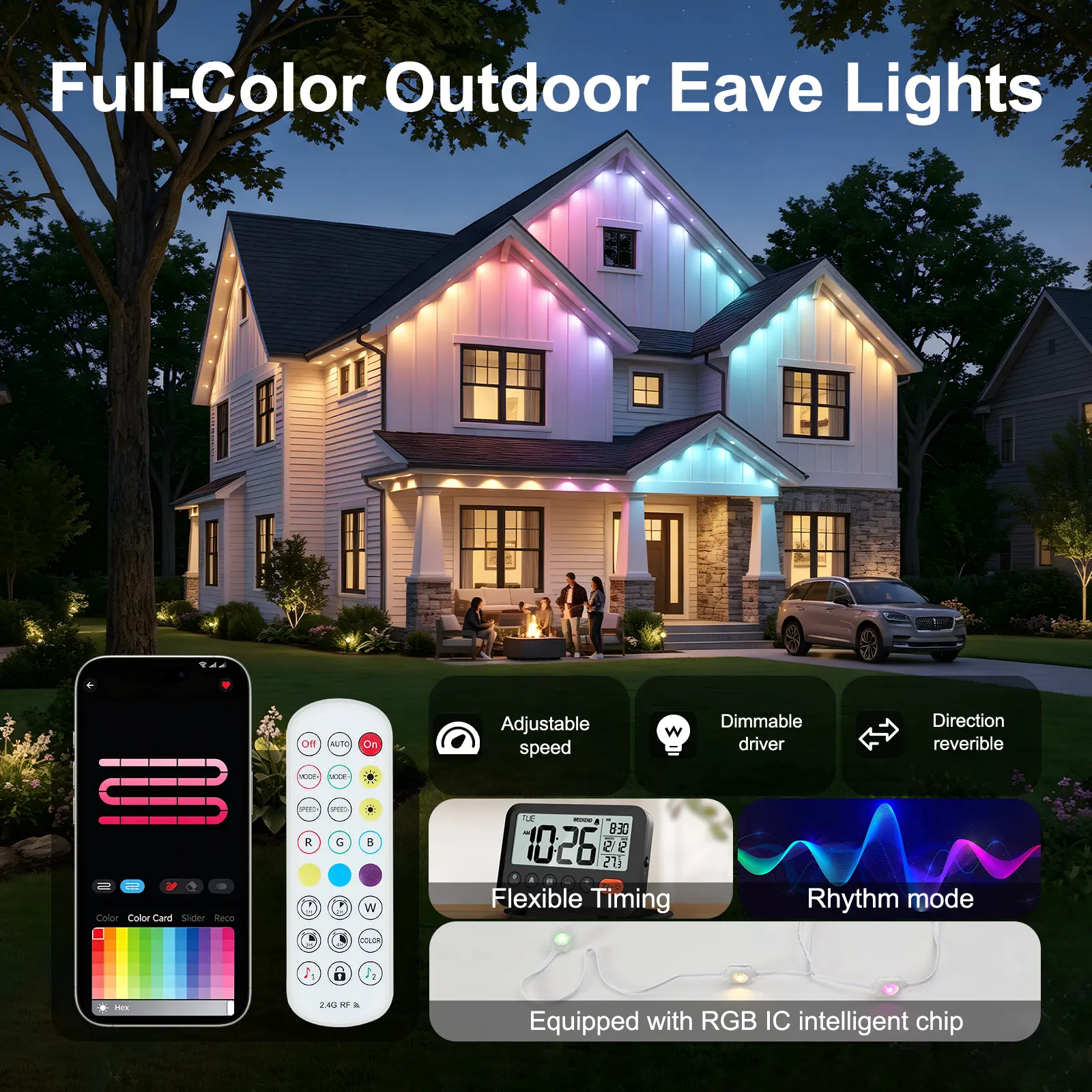 1 00FT Permanent Outdoor RGB Lights, Smart Outdoor String Lights With App Remote Control, 16 Million Colors & 1 00 Scene Modes, IP67 Waterproof Outdoor Lights F