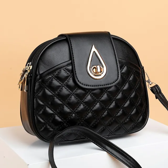 Simple Texture Fashion Rhombus Embroidery Thread Shoulder Bag Black - Shop at LoveMi