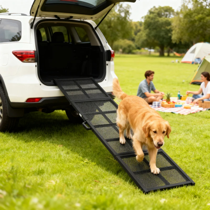 PawHut Dog Car Ramp,  Extra Long And Wide, Non-Slip Surface, Folding Portable Pet Ramp For Large, Small & Senior Dogs