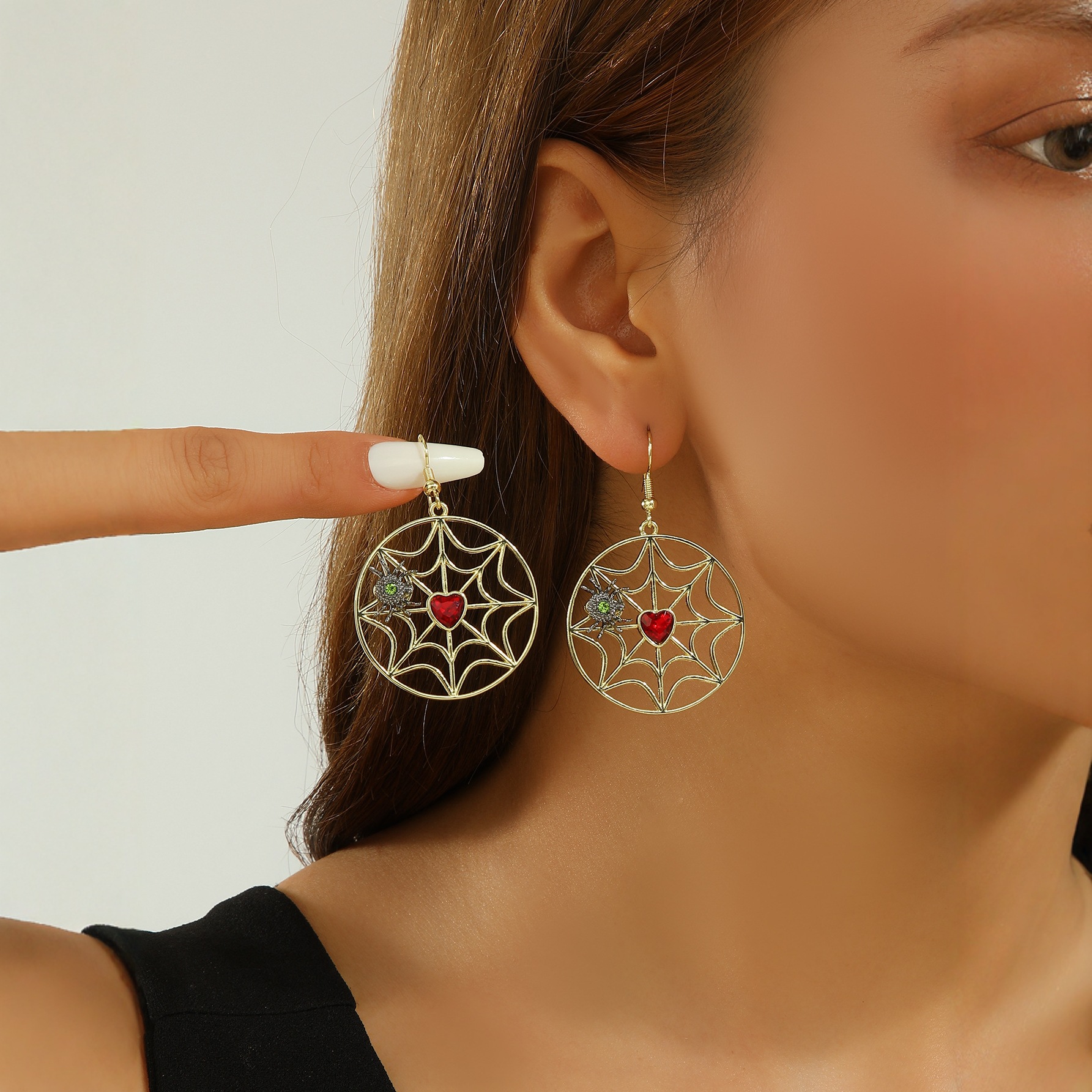 And personalized spider web spider pendant earrings (silver)