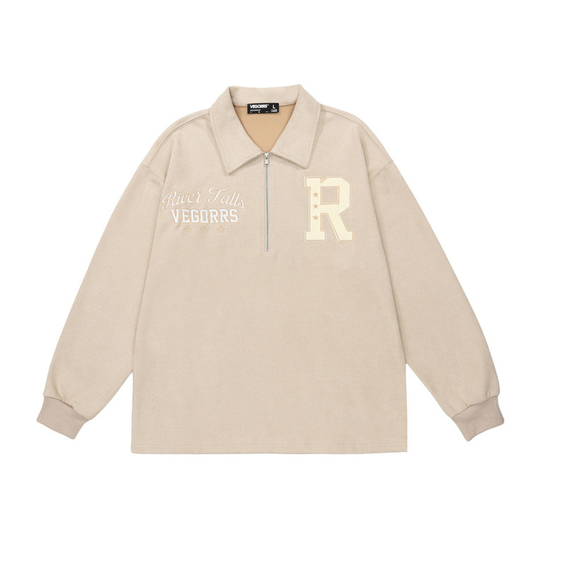 American-style Polo Shirt Sweater Embroidered Couple's Suede Jacket
