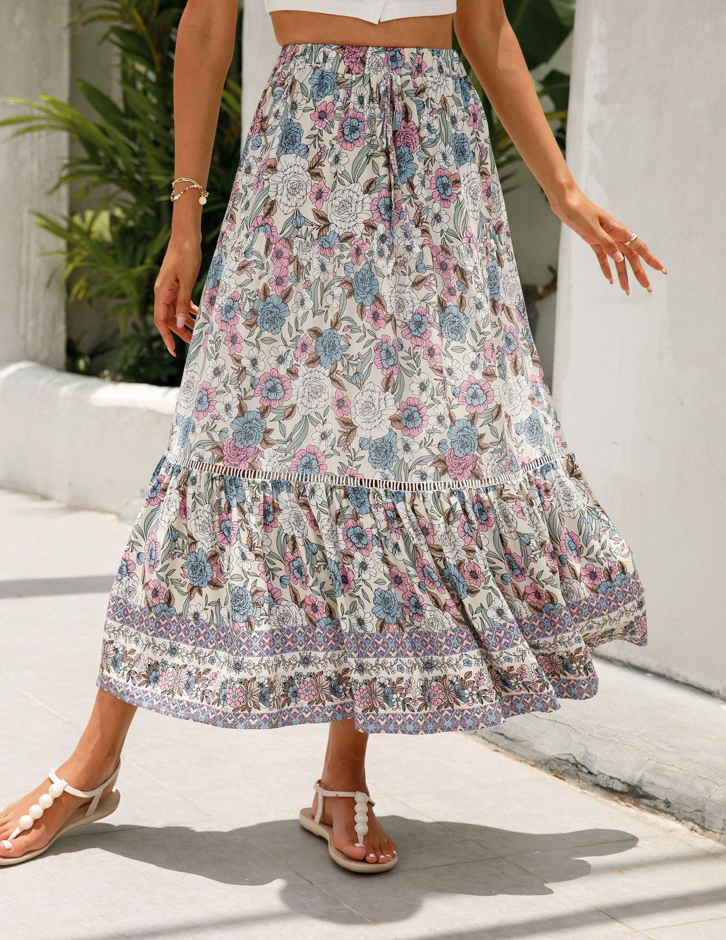 Lace paneled Maxi Dress Rayon Positioned Floral Bohemian Floral - Shop at LoveMi