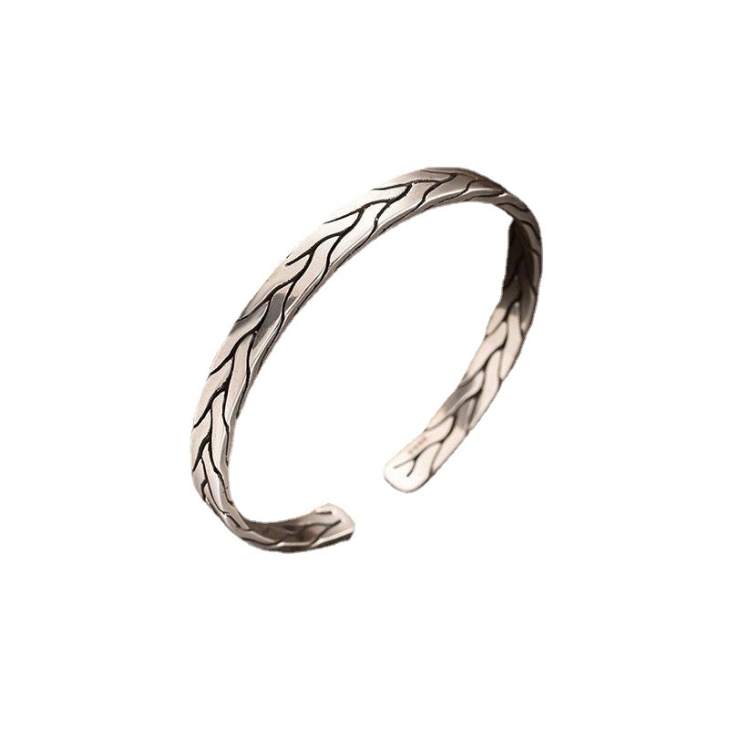 1pcs 925 Sterling Silver Twisted Branch Pattern Open Cuff Bangle, Minimalist Vintage Style, For Daily Casual Wear & Office