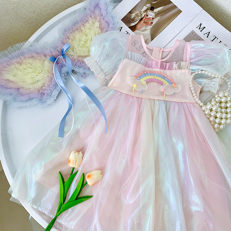 Children's Rainbow With Wings Birthday Dress Gauze Skirt